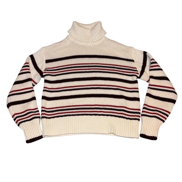 Madewell Striped Cotton Turtleneck Sweater XXS Cream Red NWOT - Picture 5 of 9